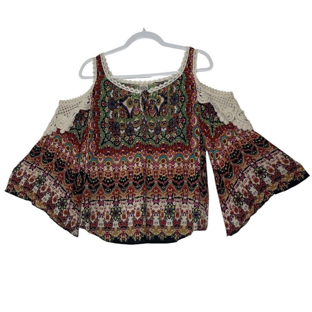 Bila Cold Shoulder Top Women's Small Crocheted Shoulder &‎ Trim Crochet Related